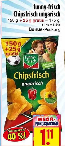 funny-frisch Chipsfrisch ungarisch 150 g + 25 g gratis = 175 g Bonus-Packung