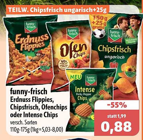funny-frisch Erdnuss Flippies, Chipsfrisch, Ofenchips oder Intense Chips versch. Sorten 110g-175g (1kg=5,03-8,00)