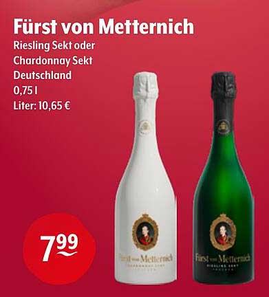 Fürst von Metternich Riesling Sekt oder Chardonnay Sekt Deutschland 0,75l