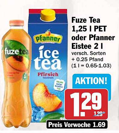 Fuze Tea 1,25 l PET oder Pfanner Eistee 2 l