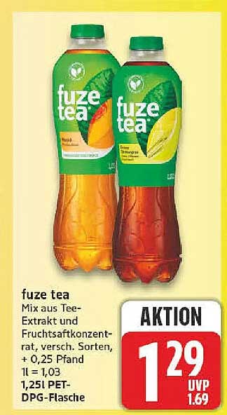 fuze tea Mix aus Tee-Extrakt und Fruchtsaftkonzentrat, versch. Sorten, + 0,25 Pfand 1l = 1,03 1,25L PET-DPG-Flasche