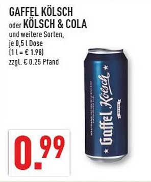 GAFFEL KÖLSCH oder KÖLSCH & COLA und weitere Sorten, je 0,5 l Dose [1 l = € 1.98] zzgl. € 0.25 Pfand