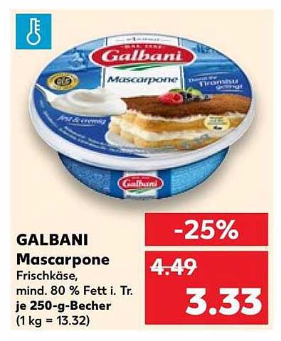 GALBANI Mascarpone Frischkäse, mind. 80 % Fett i. Tr. je 250-g-Becher (1 kg = 13.32)