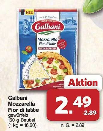 Galbani Mozzarella Fior di latte gewürfelt 150-g-Beutel (1 kg = 16.60)