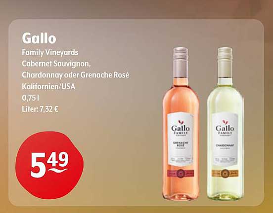 Gallo Family Vineyards Cabernet Sauvignon, Chardonnay oder Grenache Rosé Kalifornien/USA 0,75 l