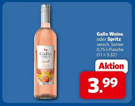 Gallo Weine oder Spritz versch. Sorten 0,75-l-Flasche (1 l = 5.32)
