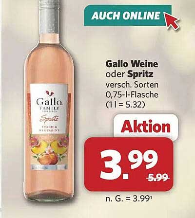 Gallo Weine oder Spritz versch. Sorten 0,75-l-Flasche (1 l = 5.32)
