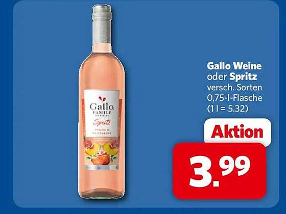 Gallo Weine oder Spritz versch. Sorten 0,75-l-Flasche (1 l = 5.32)