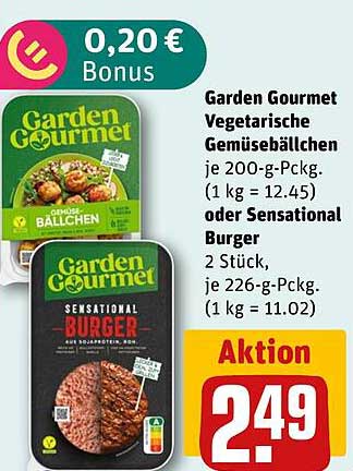 Garden Gourmet Vegetarische Gemüsebällchen je 200-g-Pckg. (1 kg = 12.45) oder Sensational Burger 2 Stück, je 226-g-Pckg. (1 kg = 11.02)