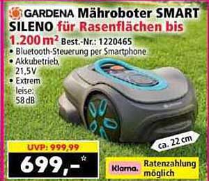 GARDENA Mähroboter SMART SILENO für Rasenflächen bis 1.200 m² Best.-Nr.: 1220465