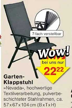 Garten-Klappstuhl »Nevada«, hochwertige Textilverarbeitung, pulverbeschichteter Stahlrahmen, ca. 57 x 67 x 104 cm (B x T x H)