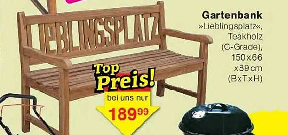 Gartenbank »Lieblingsplatz«, Teakholz (C-Grade), 150x66x89 cm (BxTxH)