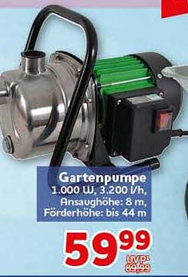 Gartenpumpe 1.000 U. 3.200 l/h, Ansaughöhe: 8 m, Förderhöhe: bis 44 m