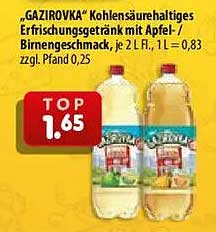 „GAZIROVKA“ Kohlensäurehaltiges Erfrischungsgetränk mit Apfel-/Birnengeschmack, 2 l Fl.