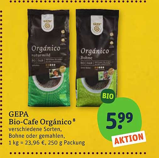 GEPA Bio-Cafe Orgánico verschiedene Sorten, Bohne oder gemahlen, 1 kg = 23,96 €, 250 g Packung