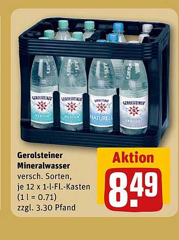 Gerolsteiner Mineralwasser versch. Sorten, je 12 x 1-L-FL.-Kasten (1 l = 0.71) zzgl. 3.30 Pfand
