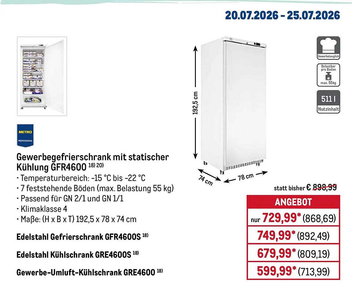 Gewerbefrierschrank mit statischer Kühlung GFR4600