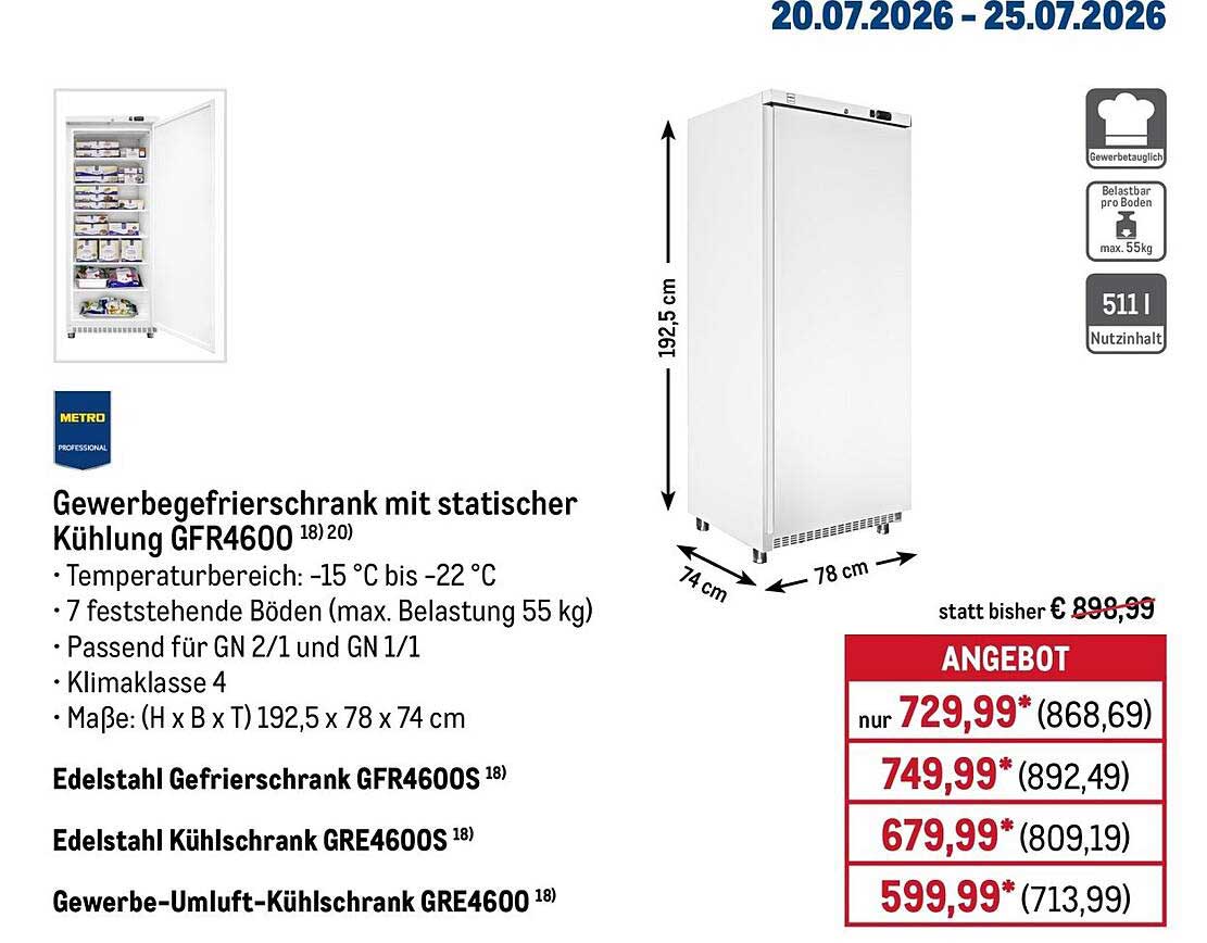 Gewerbegefrierschrank mit statischer Kühlung GFR4600