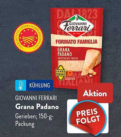 GIOVANNI FERRARI Grana Padano, Gerieben, 150-g-Packung