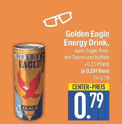 Golden Eagle Energy Drink, auch Sugar Free, mit Taurin und Koffein