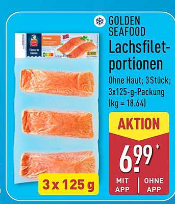 GOLDEN SEAFOOD Lachsfilet-porti​onen Ohne Haut, 3 Stück, 3x125-g-Packung (kg = 18.64)