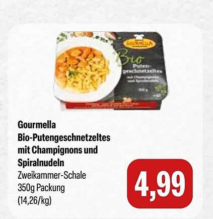 Gourmella Bio-Putengeschnetzeltes mit Champignons und Spiralenudeln