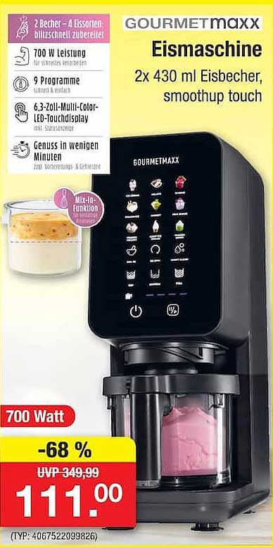 GOURMETmaxx Eismaschine 2x 430 ml Eisbecher, smoothup touch
