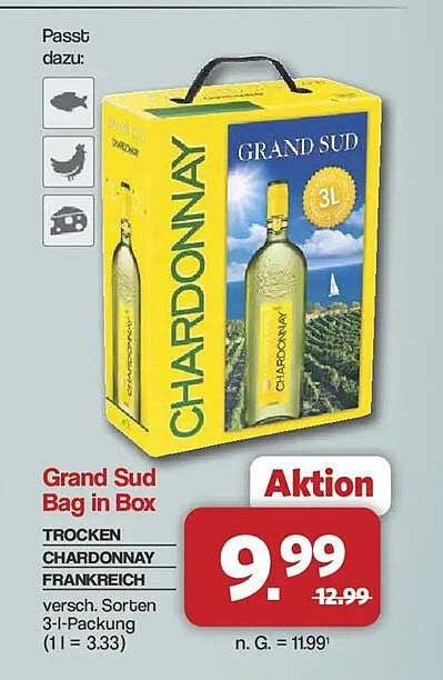 Grand Sud Bag in Box TROCKEN CHARDONNAY FRANKREICH versch. Sorten 3-l-Packung