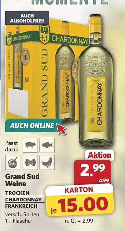 Grand Sud Weine TROCKEN CHARDONNAY FRANKREICH versch. Sorten 1-l-Flasche