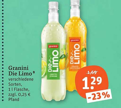 Granini Die Limo⁸ verschiedene Sorten, 1 l Flasche, zzgl. 0,25 € Pfand