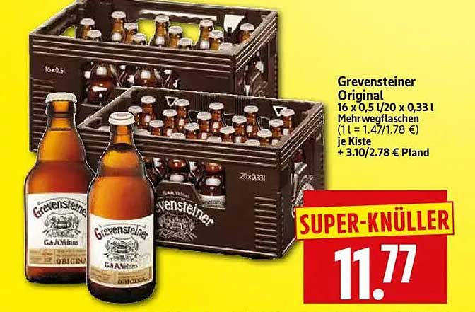 Grevensteiner Original 16 x 0,5 l/20 x 0,33 l Mehrwegflaschen