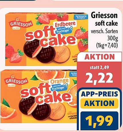 Griesson soft cake versch. Sorten 300g (1kg=7,40)
