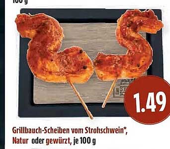Grillbauch-Scheiben vom Strohschwein*, Natur oder gewürzt, je 100 g