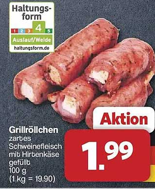 Grillröllchen zartes Schweinefleisch mit Hirtenkäse gefüllt 100 g (1 kg = 19.90)