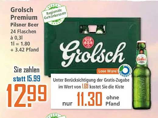 Grolsch Premium Pilsner Beer 24 Flaschen à 0,3 l