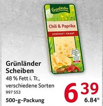 Grünländer Scheiben 48 % Fett i. Tr., verschiedene Sorten