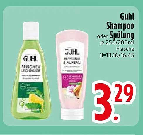 Guhl Shampoo oder Spülung je 250/200ml Flasche 1l=13.16/16.45