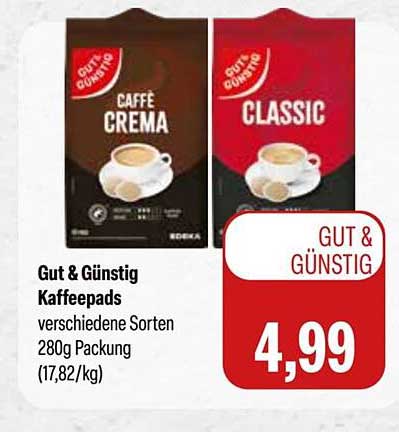 Gut & Günstig Kaffeepads verschiedene Sorten 280g Packung (17,82/kg)