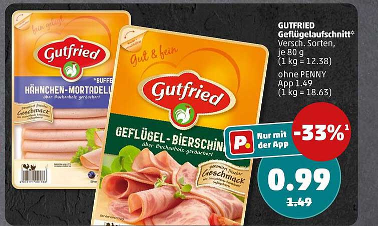 GUTFRIED Geflügelaufschnitt* Versch. Sorten, je 80 g