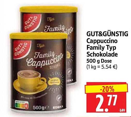 GUT&GÜNSTIG Cappuccino Family Typ Schokolade 500 g Dose (1 kg = 5.54 €)