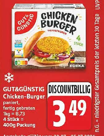 GUT&GÜNSTIG Chicken-Burger, paniert, fertig gebraten