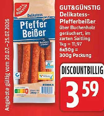 Gut&Günstig Delikatess-Pfefferbeißer über Buchenholz geräuchert, im zarten Saitling
