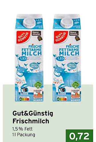 Gut&Günstig Frischmilch 1,5% Fett 1l Packung