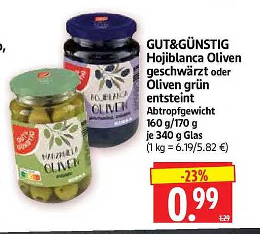 GUT&GÜNSTIG Hojiblanca Oliven geschwärzt oder Oliven grün entsteint