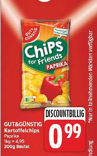 GUT&GÜNSTIG Kartoffelchips Paprika 1kg = 4,95 200g Beutel