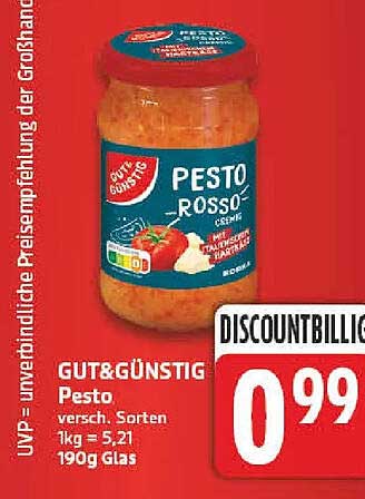 GUT&GÜNSTIG Pesto versch. Sorten 1kg = 5,21 190g Glas