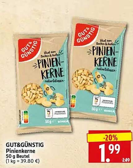 GUT&GÜNSTIG Pinienkerne 50 g Beutel (1 kg = 39.80 €)