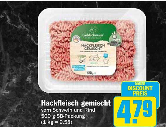 Hackfleisch gemischt vom Schwein und Rind 500 g SB-Packung (1 kg = 9.58)