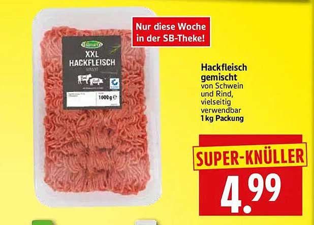 Hackfleisch gemischt von Schwein und Rind, vielseitig verwendbar, 1 kg Packung