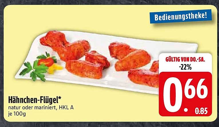 Hähnchen-Flügel* natur oder mariniert, HKL A je 100g